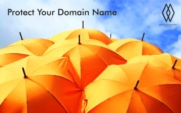 "Protect Your Domain Name" text on background of umbrellas